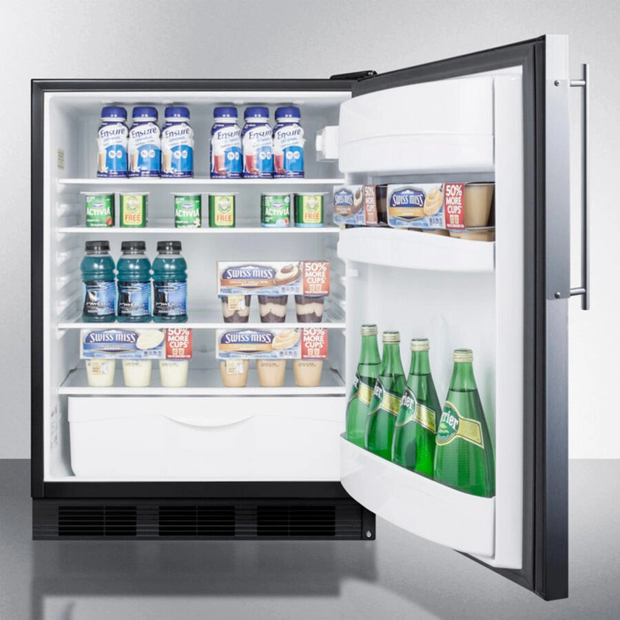 Summit FF6BBI7FRADA Ada Compliant Commercial All-Refrigerator For Built-In General Purpose Use, Auto Defrost W/Ss Door Frame For Slide-In Panels And Black Cabinet