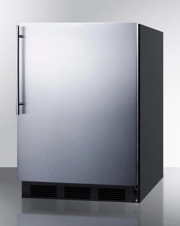 Summit FF6BBISSHV Built-In Undercounter All-Refrigerator For General Purpose Use W/Automatic Defrost, Stainless Steel Wrapped Door, Thin Handle, And Black Cabinet