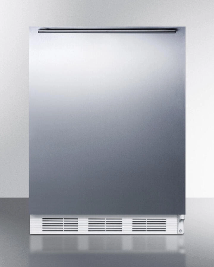 Summit FF6BISSHHADA Ada Compliant All-Refrigerator For Built-In General Purpose Use, Auto Defrost W/Stainless Steel Wrapped Door, Horizontal Handle, And White Cabinet Undercounter Refrigerators 24 inch undercounter fridge for kitchen