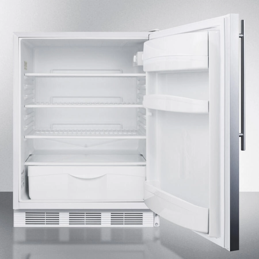 Summit FF6BISSHVADA Ada Compliant All-Refrigerator For Built-In General Purpose Use, Auto Defrost W/Stainless Steel Wrapped Door, Thin Handle, And White Cabinet