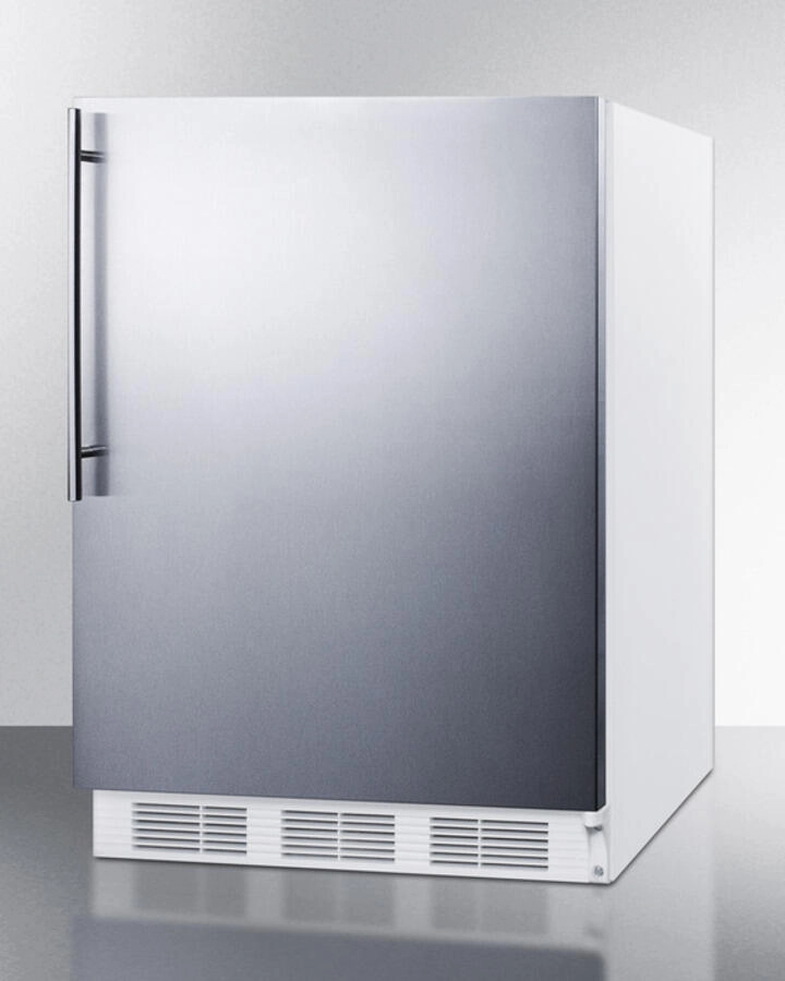 Summit FF6BISSHVADA Ada Compliant All-Refrigerator For Built-In General Purpose Use, Auto Defrost W/Stainless Steel Wrapped Door, Thin Handle, And White Cabinet
