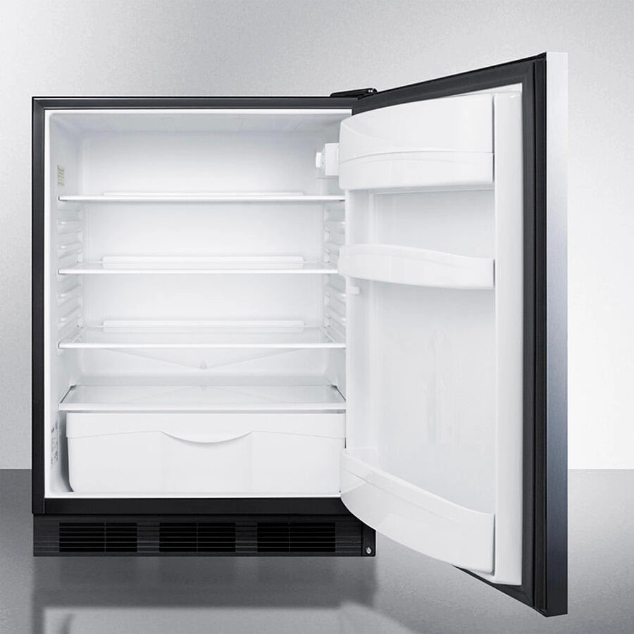 Summit FF6BKBI7SSHHADA Ada Compliant Commercial All-Refrigerator For Built-In General Purpose Use, Auto Defrost W/Stainless Steel Wrapped Door, Horizontal Handle, And Black Cabinet
