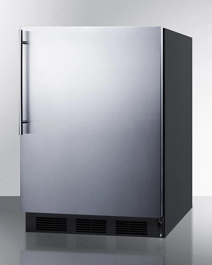 Summit FF6BKBI7SSHVADA Ada Compliant Commercial All-Refrigerator For Built-In General Purpose Use, Auto Defrost W/Stainless Steel Wrapped Door, Thin Handle, And Black Cabinet