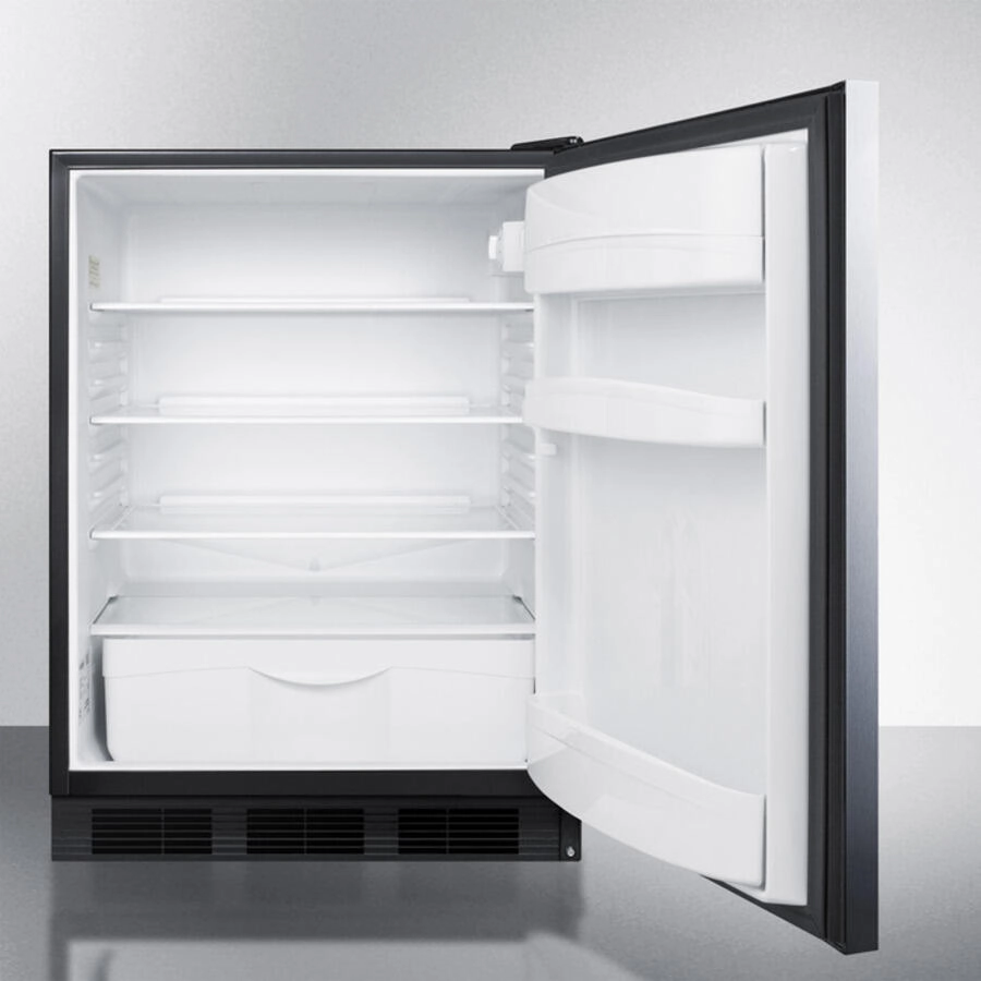 Summit FF6BSSHHADA Ada Compliant All-Refrigerator For Freestanding General Purpose Use, Auto Defrost W/Stainless Steel Wrapped Door, Horizontal Handle, And Black Cabinet