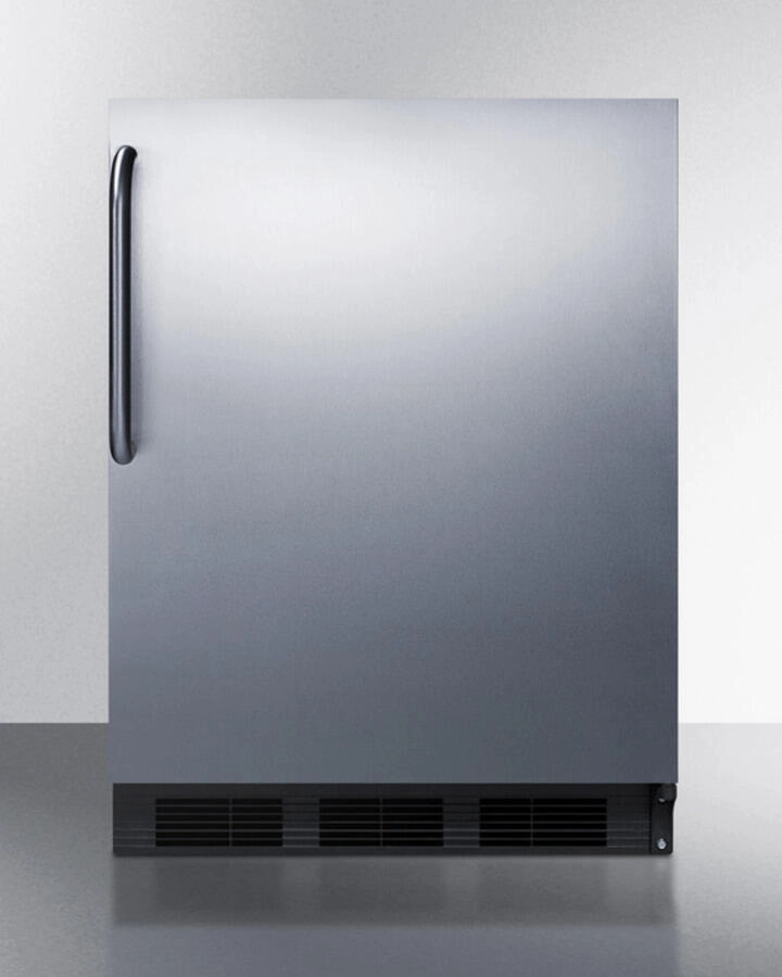 Summit FF6BSSTBADA Ada Compliant All-Refrigerator For Freestanding General Purpose Use, Auto Defrost W/Stainless Steel Wrapped Door, Towel Bar Handle, And Black Cabinet Undercounter Refrigerators 24 inch undercounter fridge for kitchen