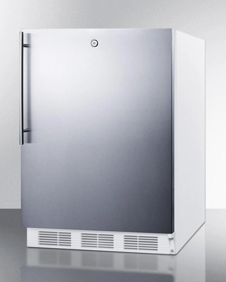 Summit FF6L7SSHVADA Ada Compliant Commercial All-Refrigerator For Freestanding General Purpose Use, Auto Defrost With Lock, Ss Wrapped Door, Thin Handle, And White Cabinet