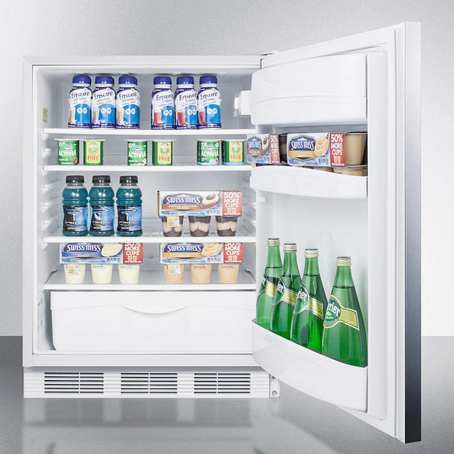 Summit FF6LW7SSHHADA Ada Compliant Commercial All-Refrigerator For Freestanding General Purpose Use, Auto Defrost With Lock, Ss Wrapped Door, Horizontal Handle, And White Cabinet