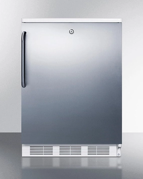 Summit FF6LW7SSTB Commercially Listed Freestanding All-Refrigerator For General Purpose Use, Auto Defrost W/Lock, Ss Wrapped Door, Towel Bar Handle, And White Cabinet Undercounter Refrigerators 24 inch undercounter fridge for kitchen