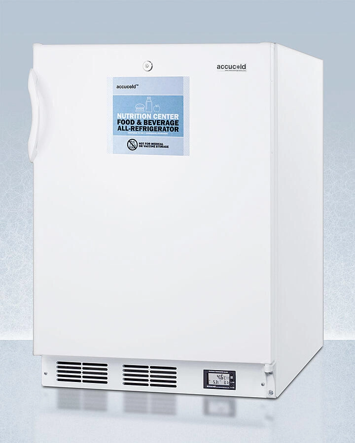 Summit FF6LWBI7NZADA Commercially Approved Ada Compliant Nutrition Center Series All-Refrigerator In White For Built-In Or Freestanding Use, With Front Lock And Digital Temperature Display