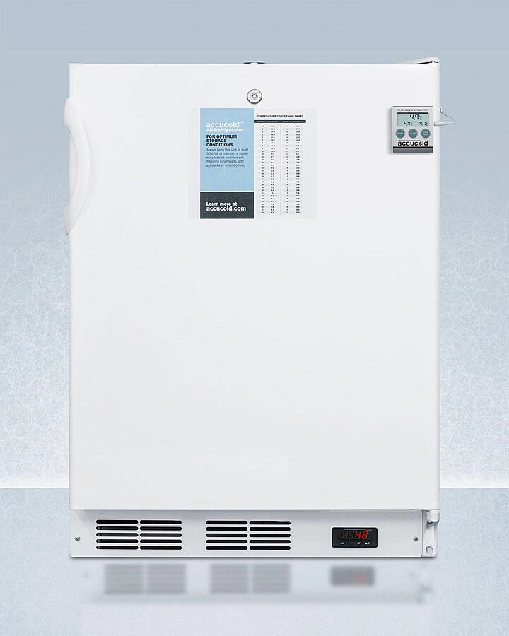 Summit FF6LWPLUS2ADA 24" Wide Freestanding Ada Height All-Refrigerator In White, Auto Defrost With A Lock, Nist Calibrated Thermometer, Digital Thermostat, Door Storage, And Internal Fan Undercounter Refrigerators 24 inch undercounter fridge for kitch