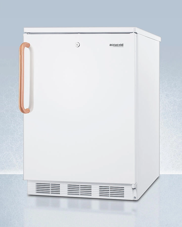 Summit FF6LWTBC Freestanding Counter Height All-Refrigerator For General Purpose Use, With Pure Copper Handle, Front Lock, Automatic Defrost Operation, And White Exterior