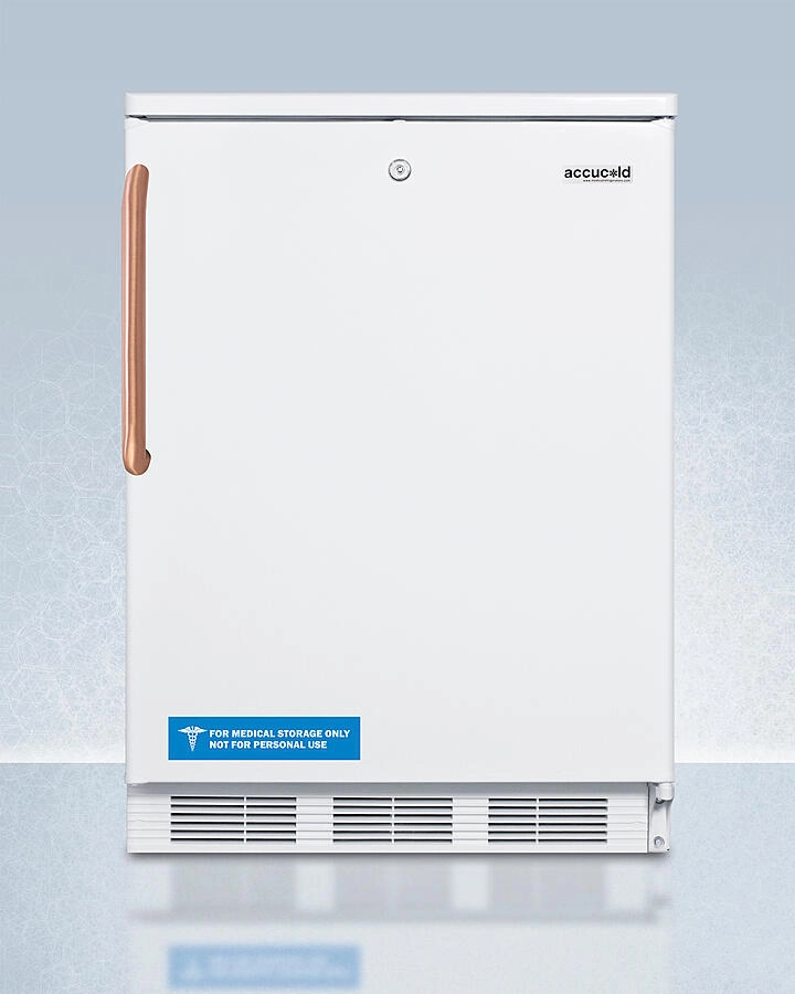 Summit FF6LWTBC Freestanding Counter Height All-Refrigerator For General Purpose Use, With Pure Copper Handle, Front Lock, Automatic Defrost Operation, And White Exterior Undercounter Refrigerators 24 inch undercounter fridge for kitchen