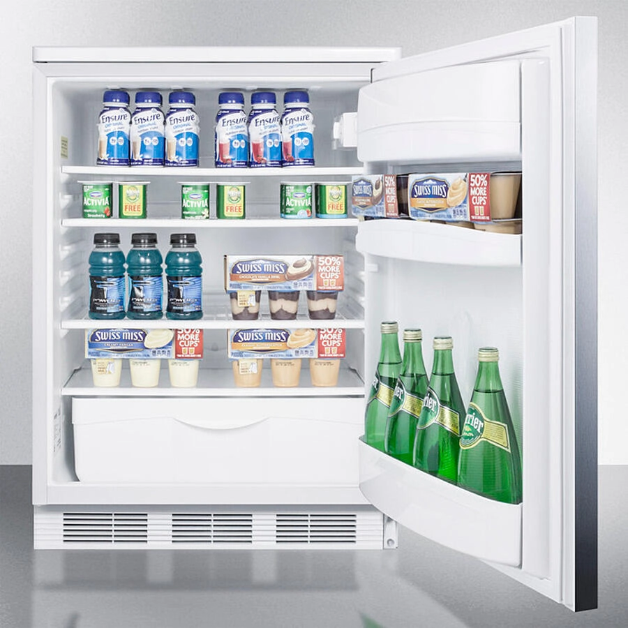 Summit FF6WSSHH Freestanding Counter Height All-Refrigerator For General Purpose Use, Auto Defrost W/Stainless Steel Wrapped Door, Horizontal Handle, And White Cabinet