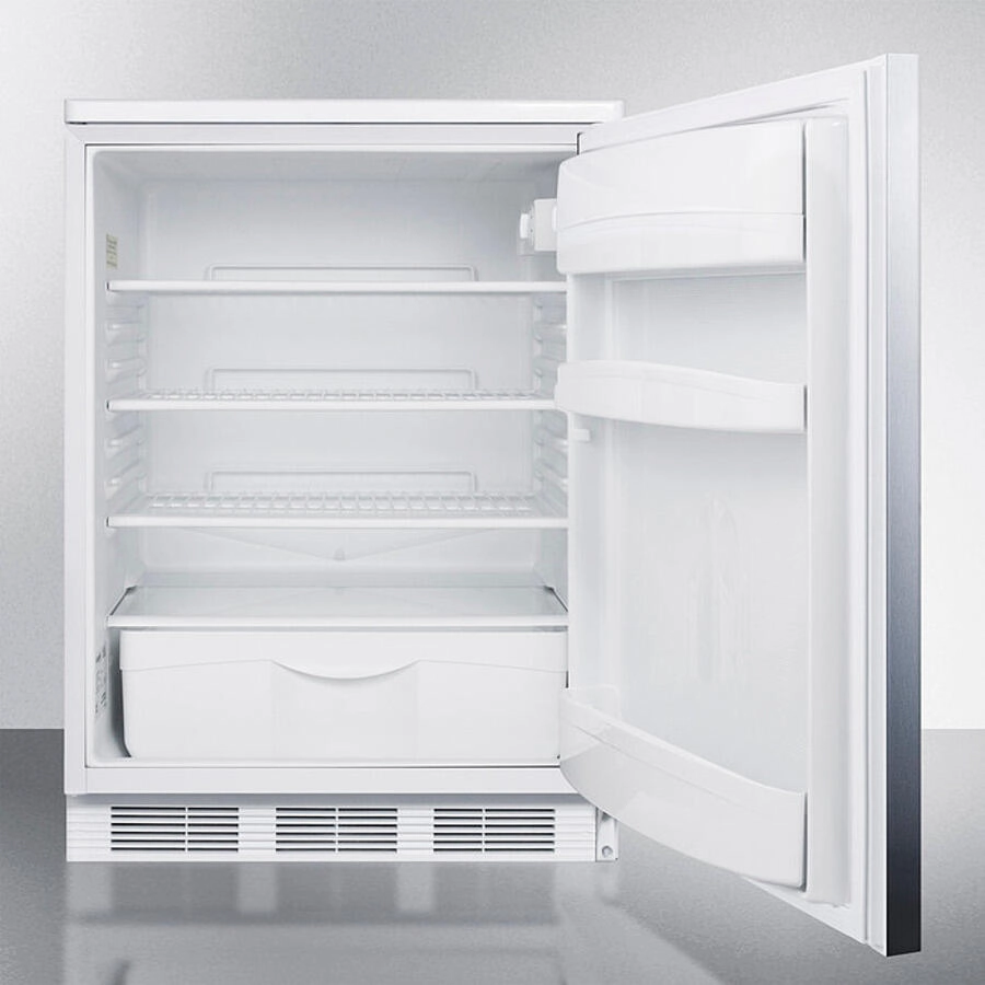 Summit FF6WSSHH Freestanding Counter Height All-Refrigerator For General Purpose Use, Auto Defrost W/Stainless Steel Wrapped Door, Horizontal Handle, And White Cabinet