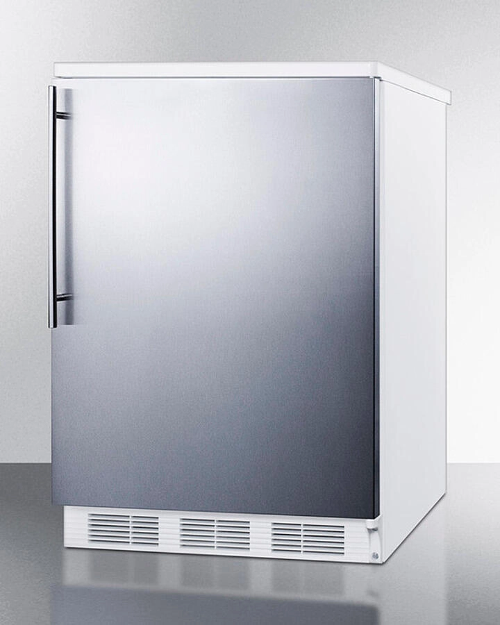 Summit FF6WSSHV Freestanding Counter Height All-Refrigerator For General Purpose Use, Auto Defrost W/Stainless Steel Wrapped Door, Thin Handle, And White Cabinet