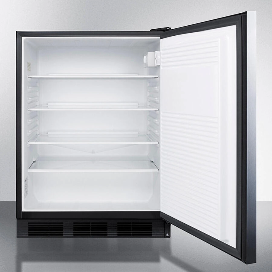 Summit FF7BKBISSHHADA Ada Compliant Built-In Undercounter All-Refrigerator For General Purpose Or Commercial Use, Auto Defrost W/Ss Door, Horizontal Handle, And Black Cabinet