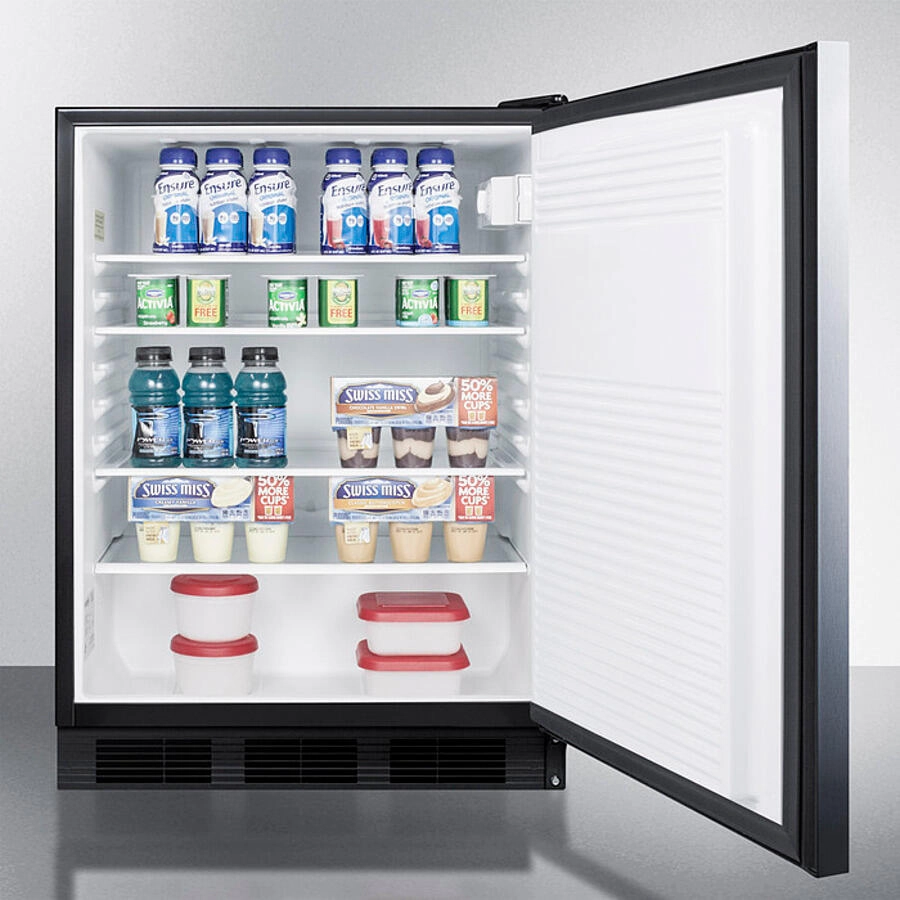 Summit FF7BKBISSHHADA Ada Compliant Built-In Undercounter All-Refrigerator For General Purpose Or Commercial Use, Auto Defrost W/Ss Door, Horizontal Handle, And Black Cabinet