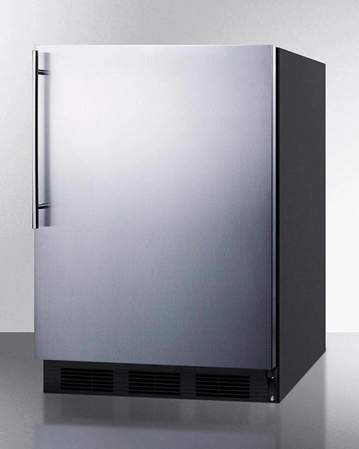 Summit FF7BKBISSHVADA Ada Compliant Built-In Undercounter All-Refrigerator For General Purpose Or Commercial Use, Auto Defrost W/Ss Door, Thin Handle, And Black Cabinet