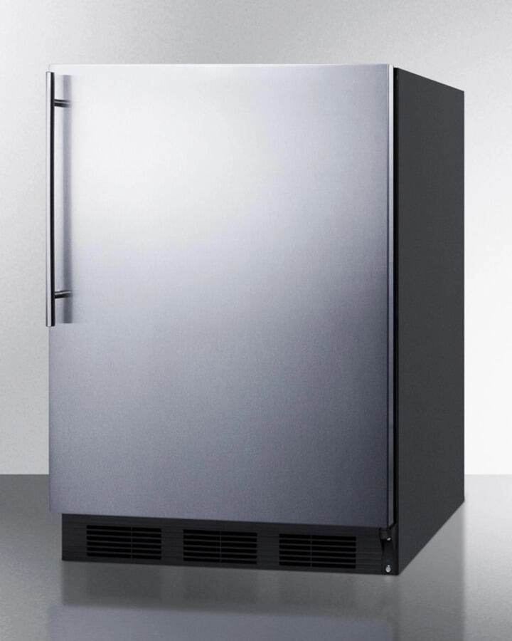 Summit FF7BSSHVADA Ada Compliant Commercial All-Refrigerator For Freestanding General Purpose Use, Auto Defrost W/Ss Door, Thin Handle, And Black Cabinet