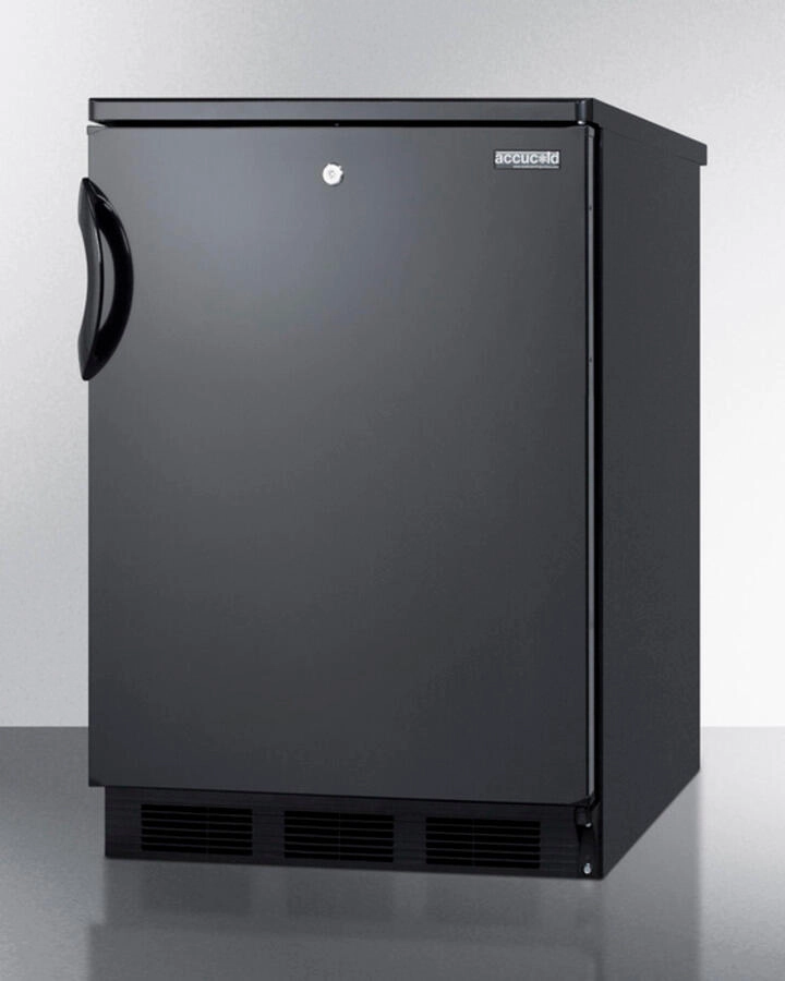 Summit FF7LBLBI Commercially Approved Auto Defrost All-Refrigerator With Lock For Built-In Undercounter Use In Black Finish