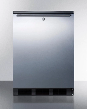 Summit FF7LBLBISSHH Commercially Listed Built-In Undercounter All-Refrigerator For General Purpose Use, Auto Defrost W/Ss Wrapped Door, Horizontal Handle, Lock, And Black Cabinet Undercounter Refrigerators 24 inch undercounter fridge for kitchen