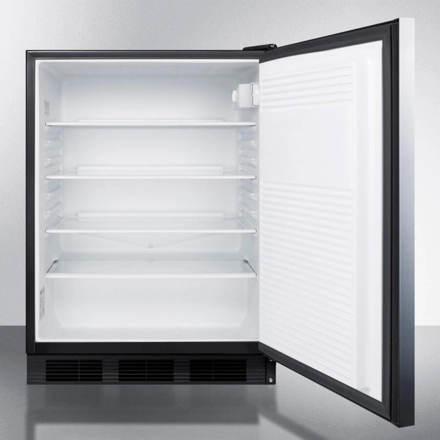 Summit FF7LBLSSHHADA Ada Compliant Commercial All-Refrigerator For Freestanding General Purpose Use, Auto Defrost W/Ss Door, Horizontal Handle, Lock, And Black Cabinet