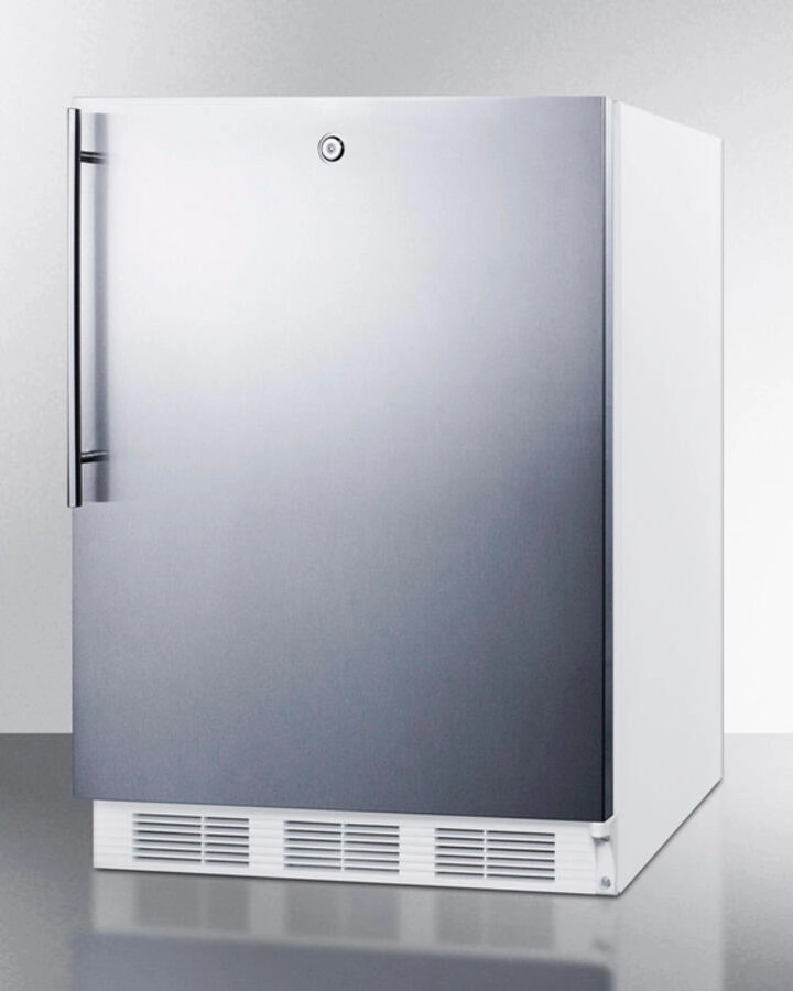 Summit FF7LSSHVADA Ada Compliant Commercial All-Refrigerator For Freestanding General Purpose Use, Auto Defrost W/Lock, Ss Door, Thin Handle, And White Cabinet