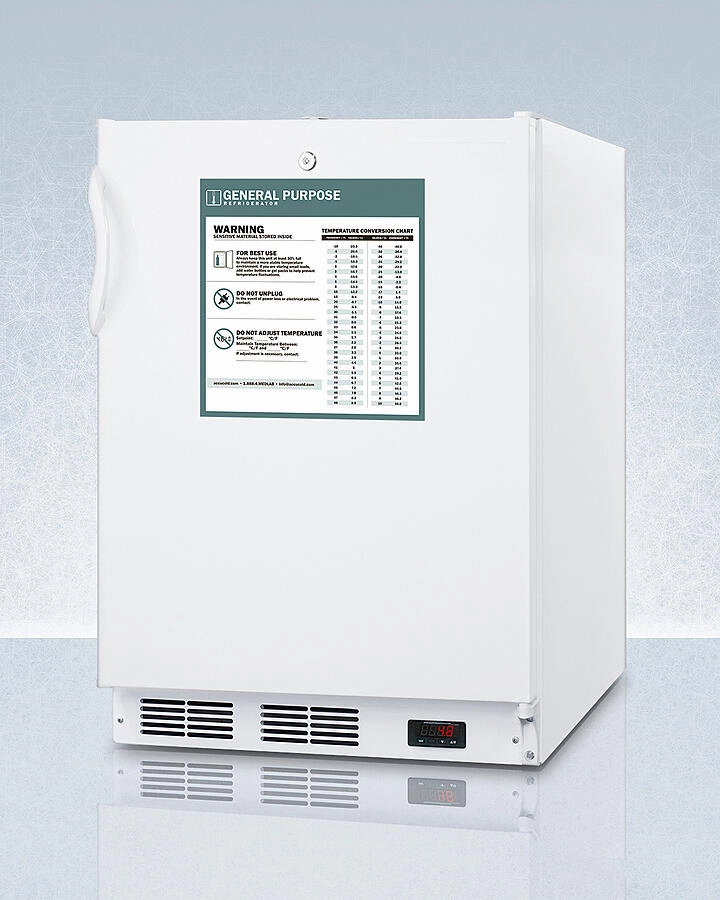 Summit FF7LWBIADAGP Ada Compliant Built-In Undercounter All-Refrigerator For General Purpose And Commercial Use, With Lock, Auto Defrost Operation, Internal Fan, Digital Thermostat, And White Exterior