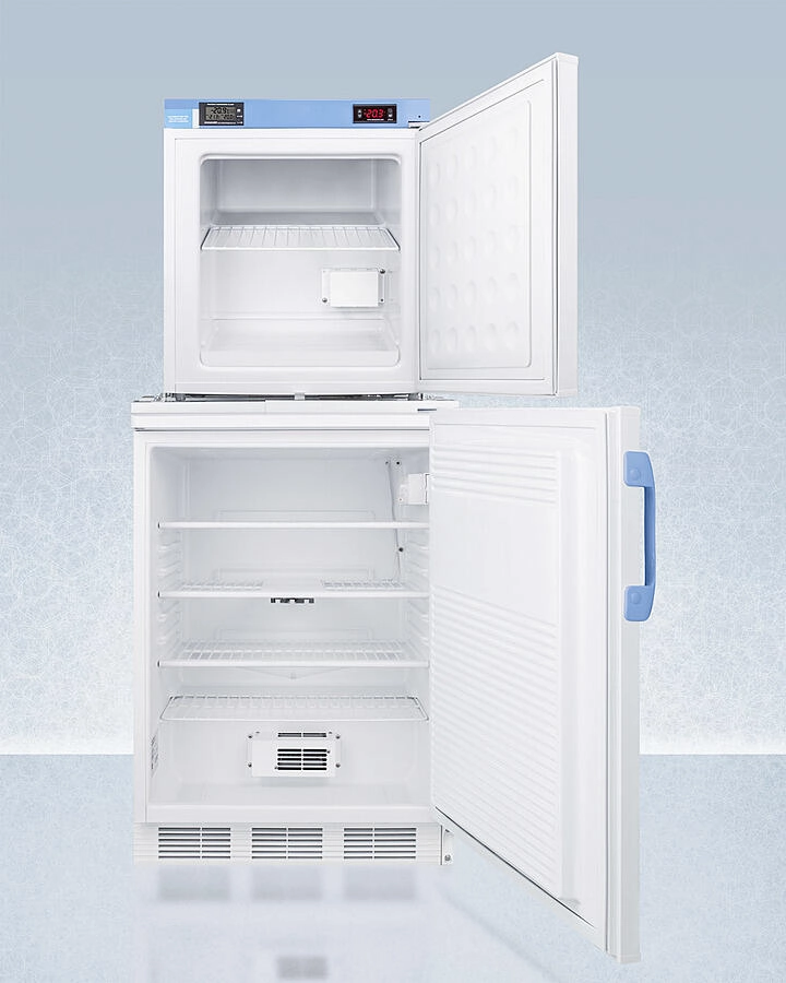 Summit FF7LWFS24LSTACKMED2 Stacked Combination Of Ff7Lwbimed2 Auto Defrost All-Refrigerator And Fs24Lmed2 Compact Manual Defrost All-Freezer, Both With Locks, Digital Controls, And Nist Calibrated Alarm/Thermometers