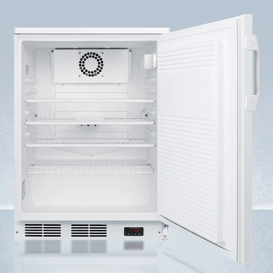 Summit FF7LWPLUS2 24" Wide Freestanding All-Refrigerator In White, Auto Defrost With A Lock, Nist Calibrated Thermometer, Digital Thermostat, And Internal Fan