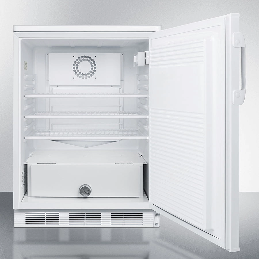 Summit FF7LWPLUS2 24" Wide Freestanding All-Refrigerator In White, Auto Defrost With A Lock, Nist Calibrated Thermometer, Digital Thermostat, And Internal Fan