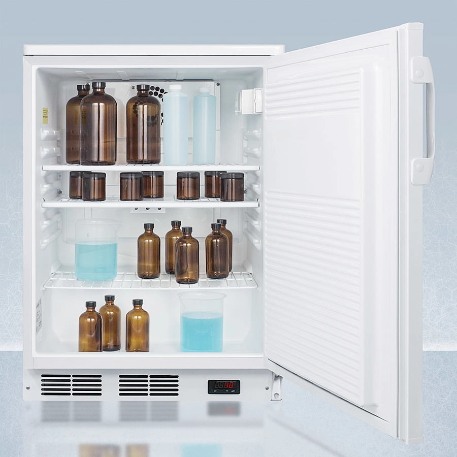 Summit FF7LWPLUS2 24" Wide Freestanding All-Refrigerator In White, Auto Defrost With A Lock, Nist Calibrated Thermometer, Digital Thermostat, And Internal Fan