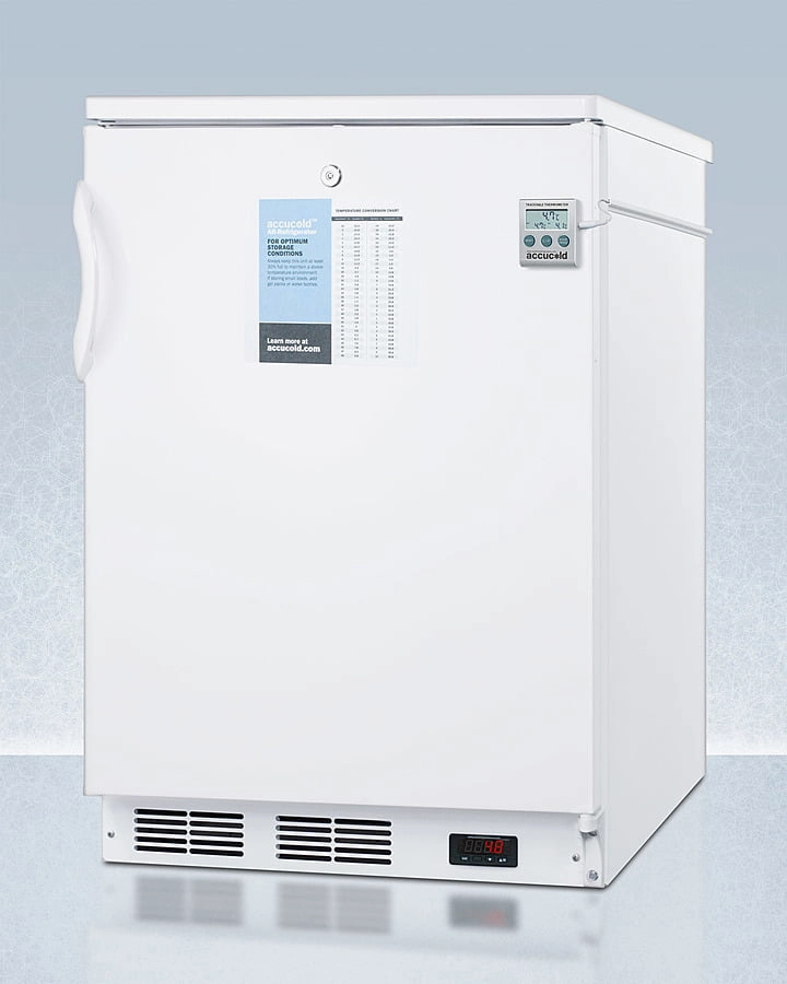 Summit FF7LWPLUS2 24" Wide Freestanding All-Refrigerator In White, Auto Defrost With A Lock, Nist Calibrated Thermometer, Digital Thermostat, And Internal Fan