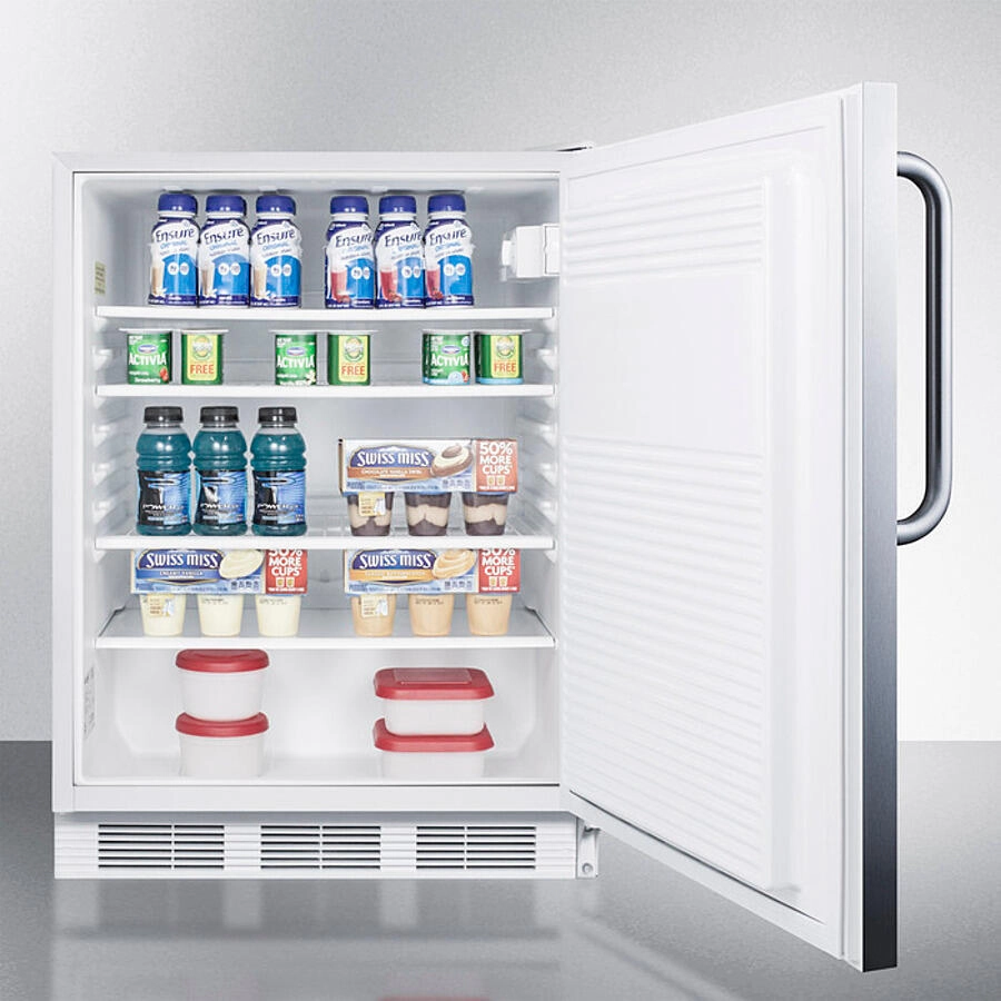 Summit FF7WBISSTBADA Ada Compliant Built-In Undercounter All-Refrigerator For General Purpose Or Commercial Use, Auto Defrost W/Ss Door, Towel Bar Handle, And White Cabinet