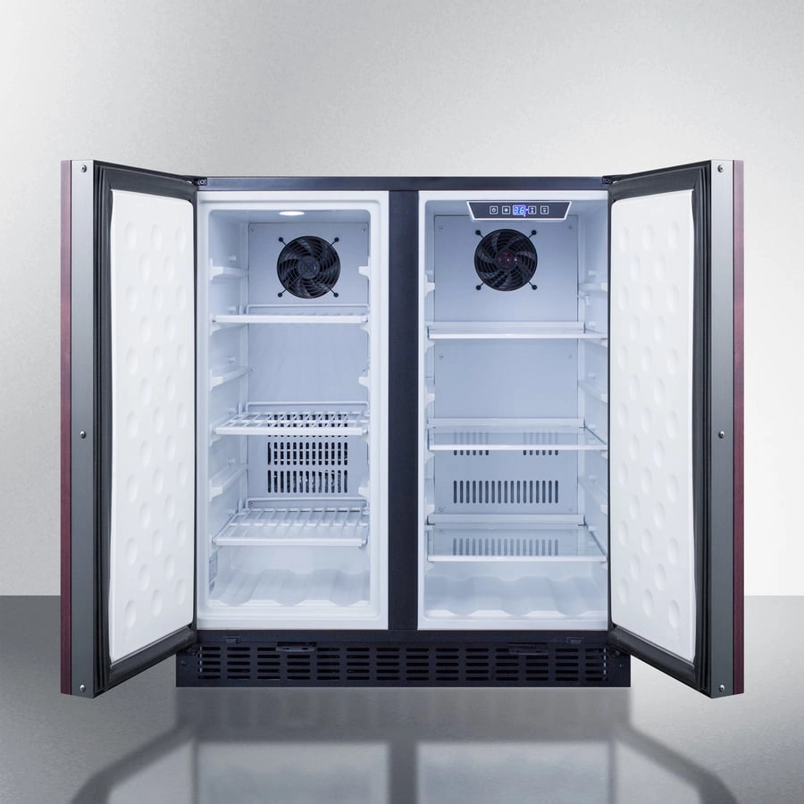 Summit FFRF3070BIF Frost-Free Side-By-Side Refrigerator-Freezer For Built-In Or Freestanding Use With Black Cabinet, Panel-Ready Doors, And Digital Controls