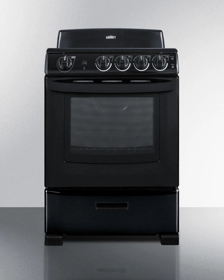 Summit REX2431B 24" Wide Smooth-Top Electric Range In Black, With Lower Storage Drawer And Oven Window; Available Winter 2018 To Replace Model Rex243B