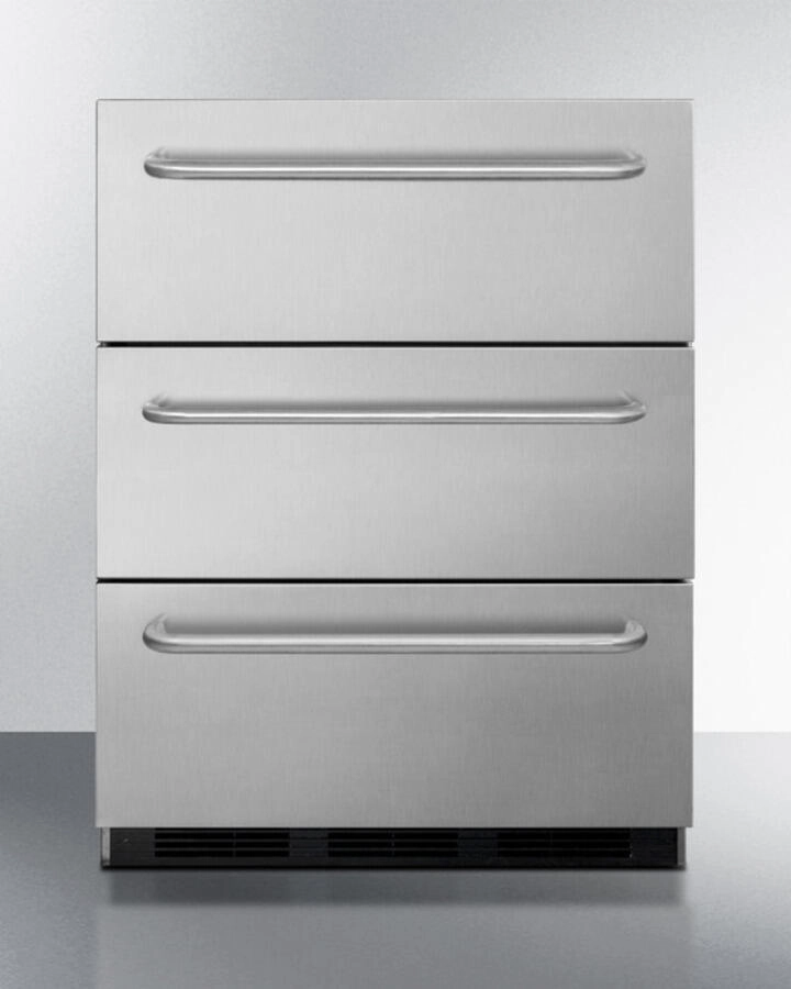Summit SP6DSSTBOS7ADA Three-Drawer Commercial Outdoor All-Refrigerator In Ada Compliant Height, Fully Stainless Steel With Automatic Defrost And Towel Bar Handles Outdoor Refrigerators,outdoor mini fridge