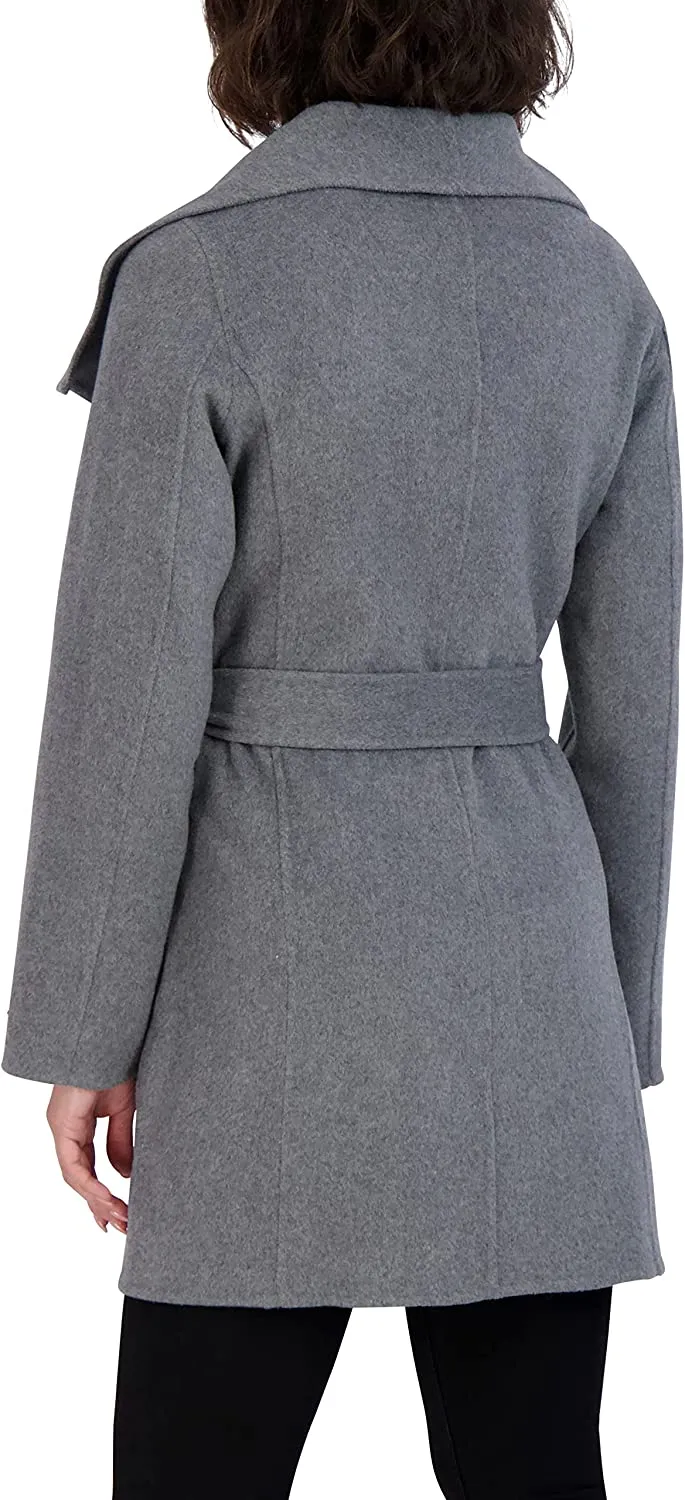 Tahari Women's Ash Gray Wool Wrap Coat Jacket Ella