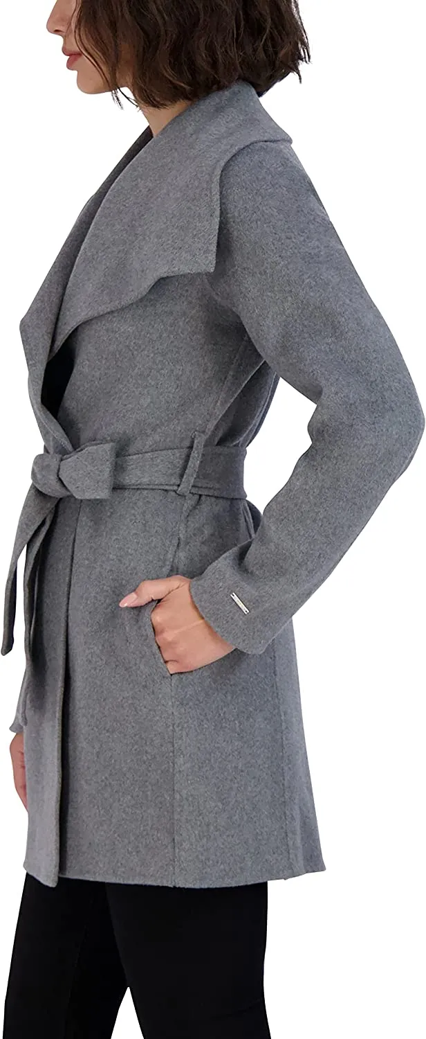 Tahari Women's Ash Gray Wool Wrap Coat Jacket Ella