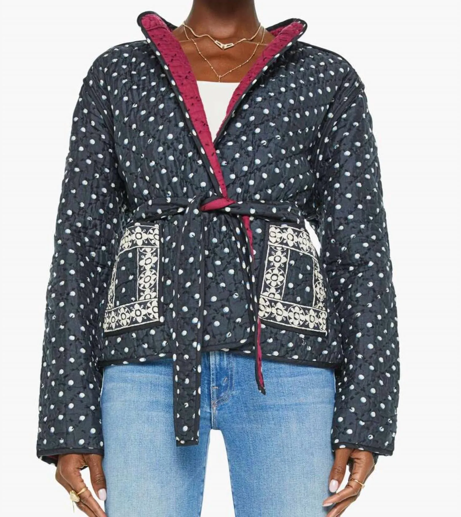 Tamil Dot Silk Jacket In Black Raven