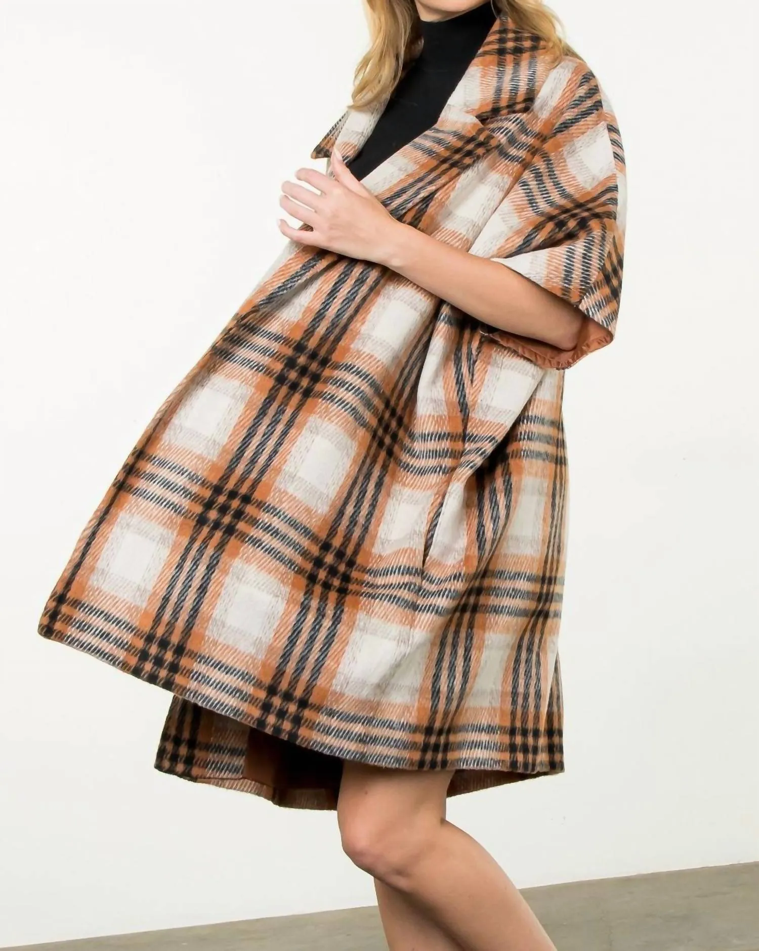 Tatienne Plaid Coat In Burnt Orange/tan