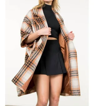 Tatienne Plaid Coat In Burnt Orange/tan