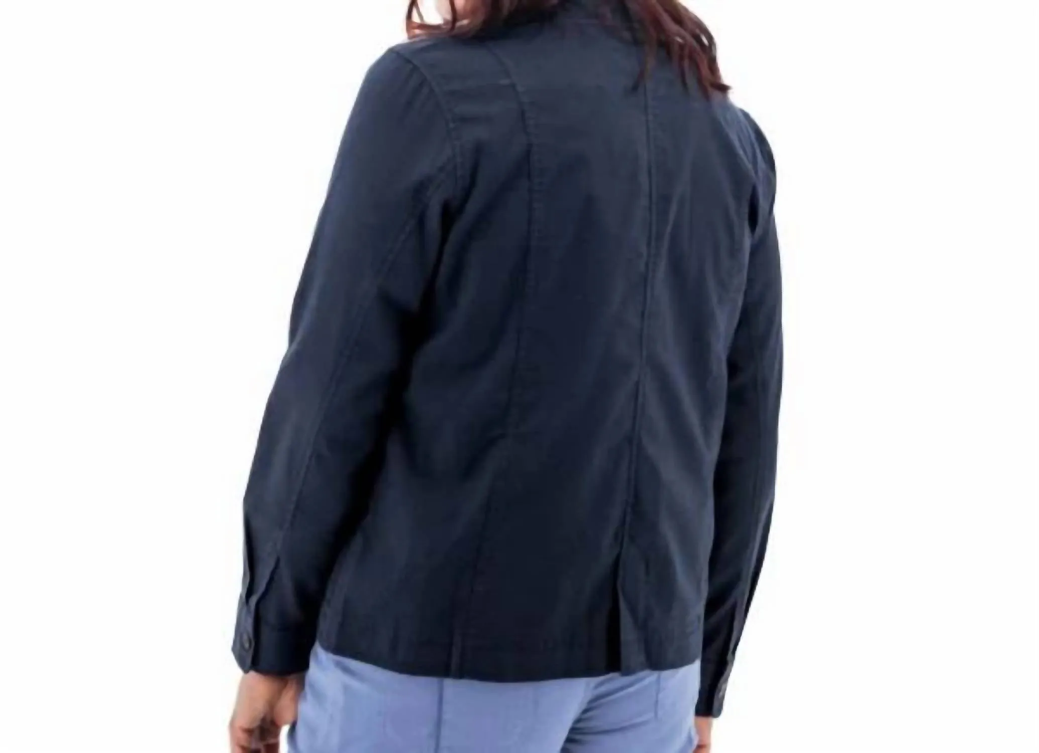 Temple Lightweight Utility Woven Button Front Jacket In Black Iris