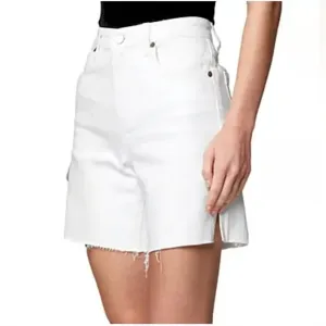 The Warren Mid Length High Rise Jean Shorts In White