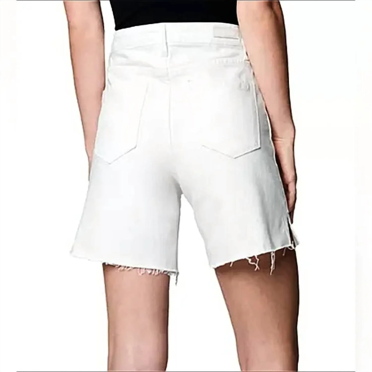 The Warren Mid Length High Rise Jean Shorts In White