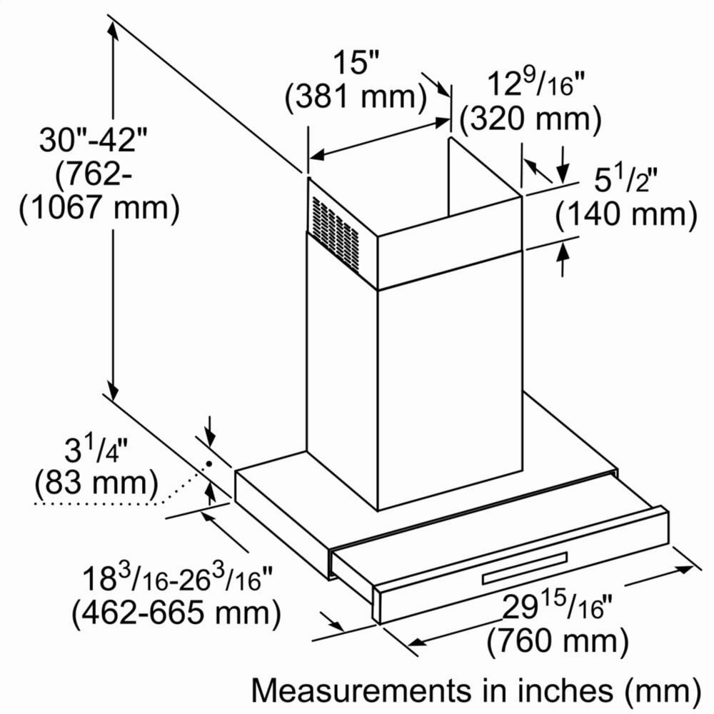 Thermador HDDB30WS 30-Inch Masterpiece Drawer Chimney Wall Hood With 600 Cfm