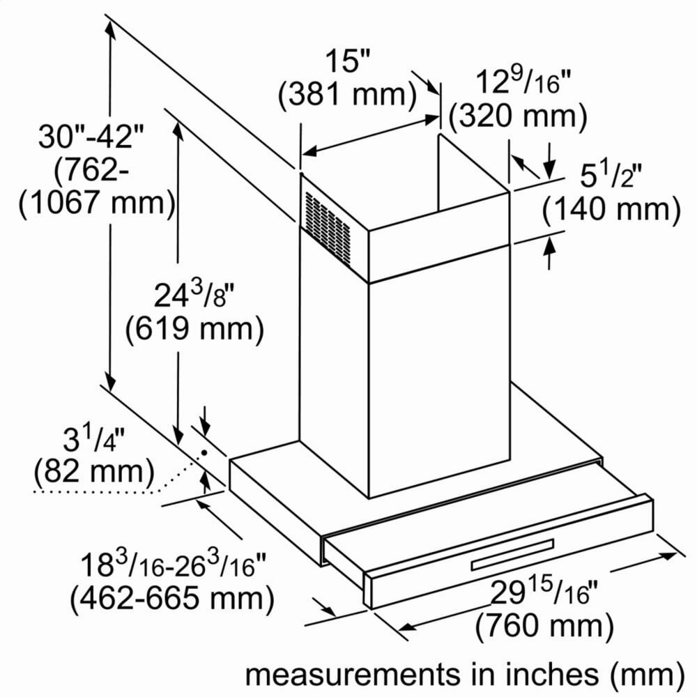 Thermador HDDB30WS 30-Inch Masterpiece Drawer Chimney Wall Hood With 600 Cfm