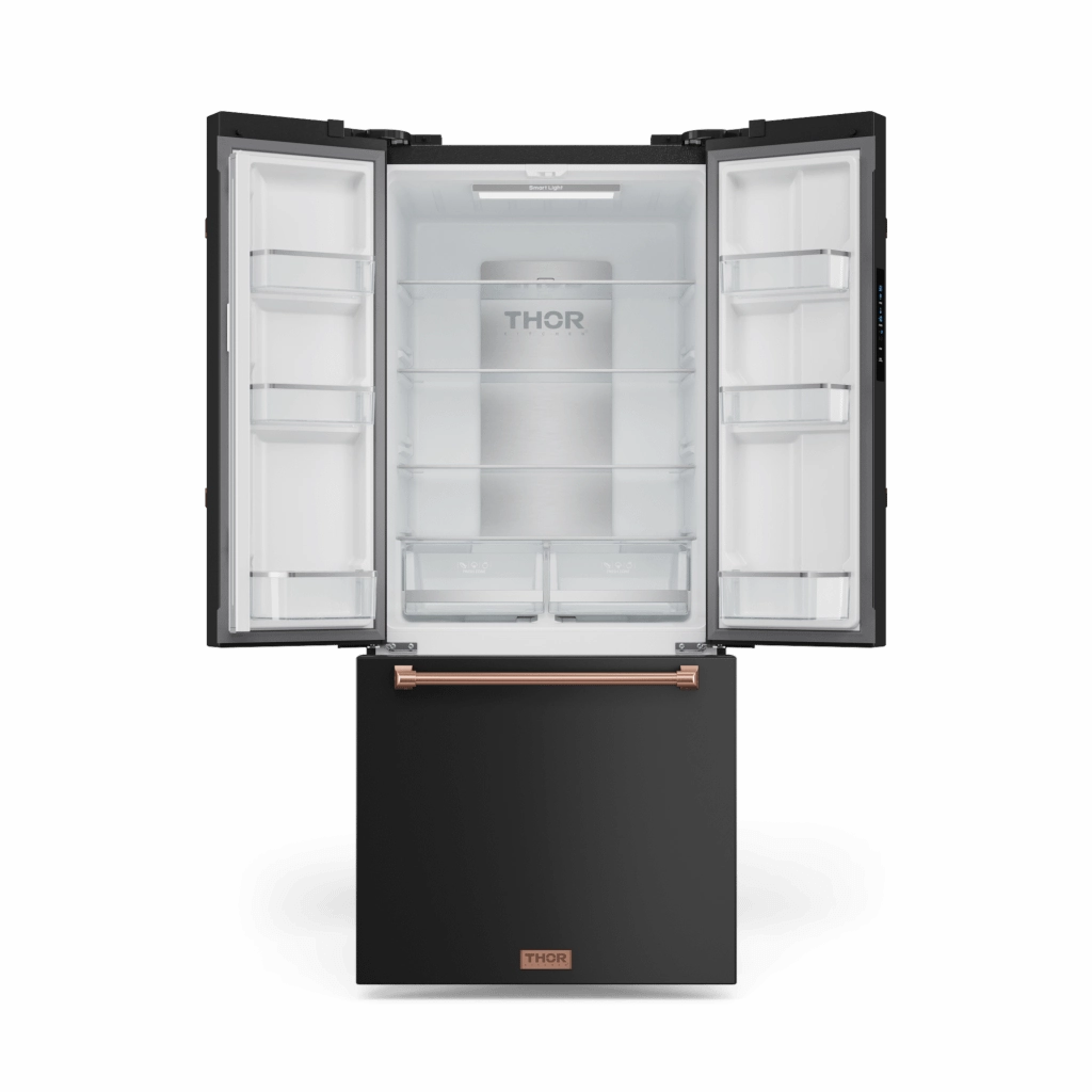 Thor Kitchen RF3017FFD00RSG 30 Inch 17.7 Cu Ft French Door Counter Depth Refrigerator With Ice Maker In Black/Rose Gold Gordon Ramsay Series - Rf3017Ffd00-Rsg