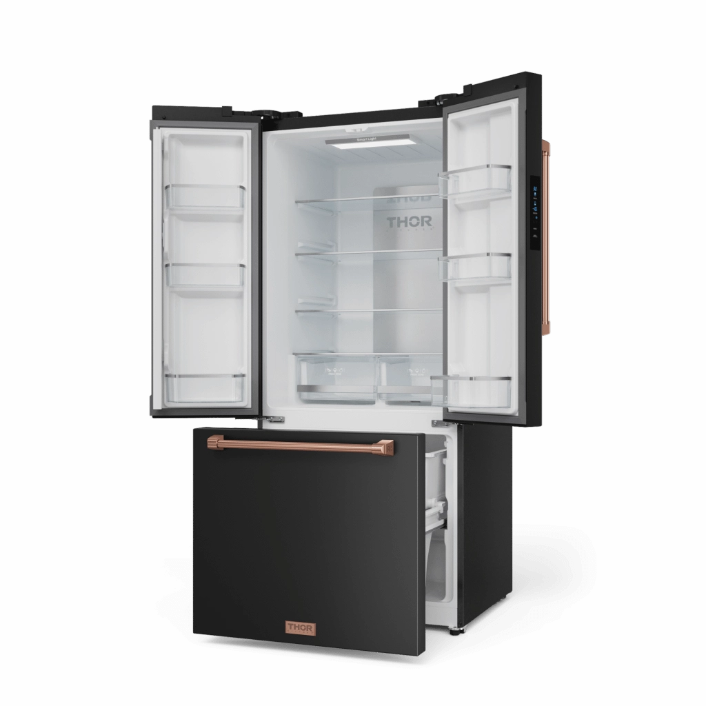 Thor Kitchen RF3017FFD00RSG 30 Inch 17.7 Cu Ft French Door Counter Depth Refrigerator With Ice Maker In Black/Rose Gold Gordon Ramsay Series - Rf3017Ffd00-Rsg