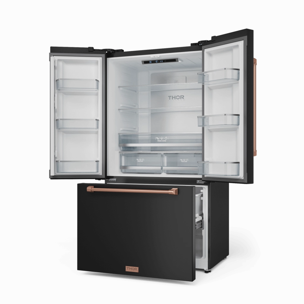 Thor Kitchen RF3621CTD00RSG 36 Inch 20.3 Cu Ft French Door Counter Depth Refrigerator With Ice Maker In Black/Rose Gold Gordon Ramsay Series - Rf3621Ctd00-Rsg